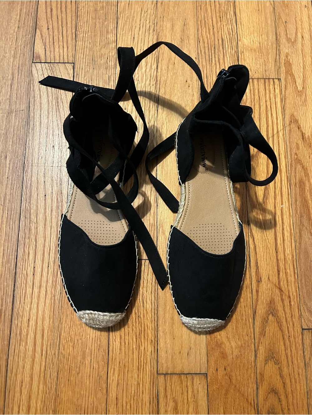 comfortview Black Lace-Up Espadrilles with Jute Toe